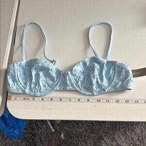 J Crew Eyelet balconette underwire bikini top Size 36A Blue Eyelet Swim Top